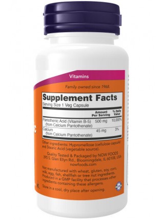 NOW Pantothenic Acid 500 mg 100 caps / Нау Пантотеновая кислота 500 мг 100 капс, Витамин B5